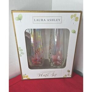 Laura‎ Ashley 2 Pc Stemless Flute Set NYE Wedding Bridal BF Gift New Glasses